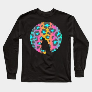 Afro Hair Woman with Animal African Pattern, Black History Long Sleeve T-Shirt